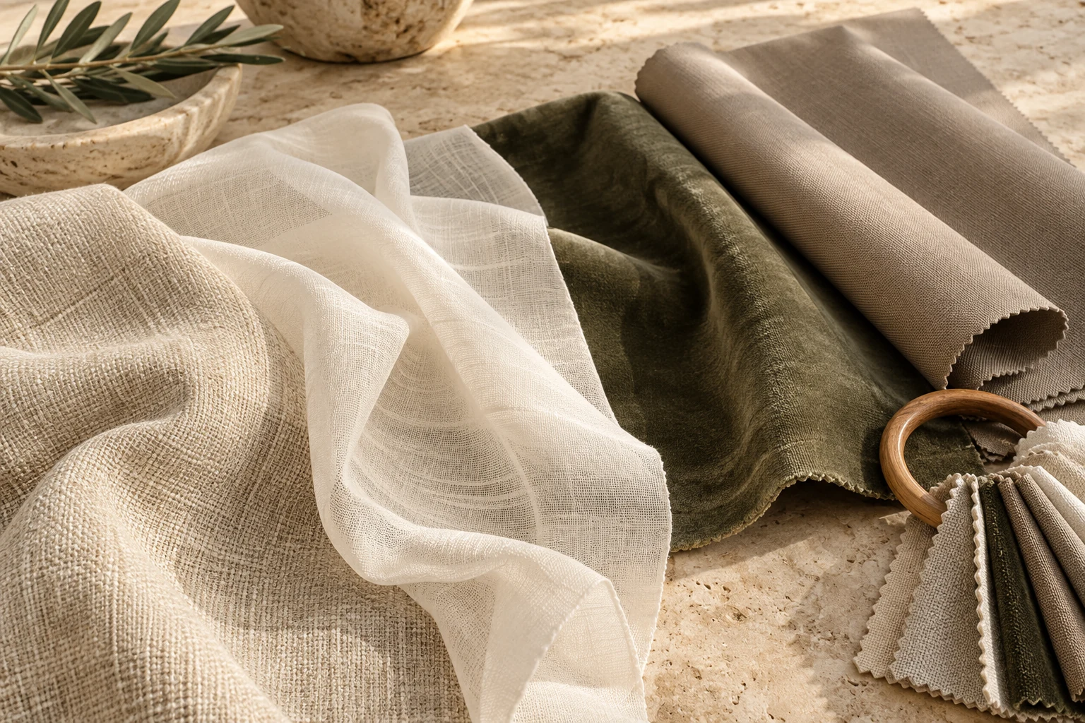 Fabric samples reviewed during a consultation
