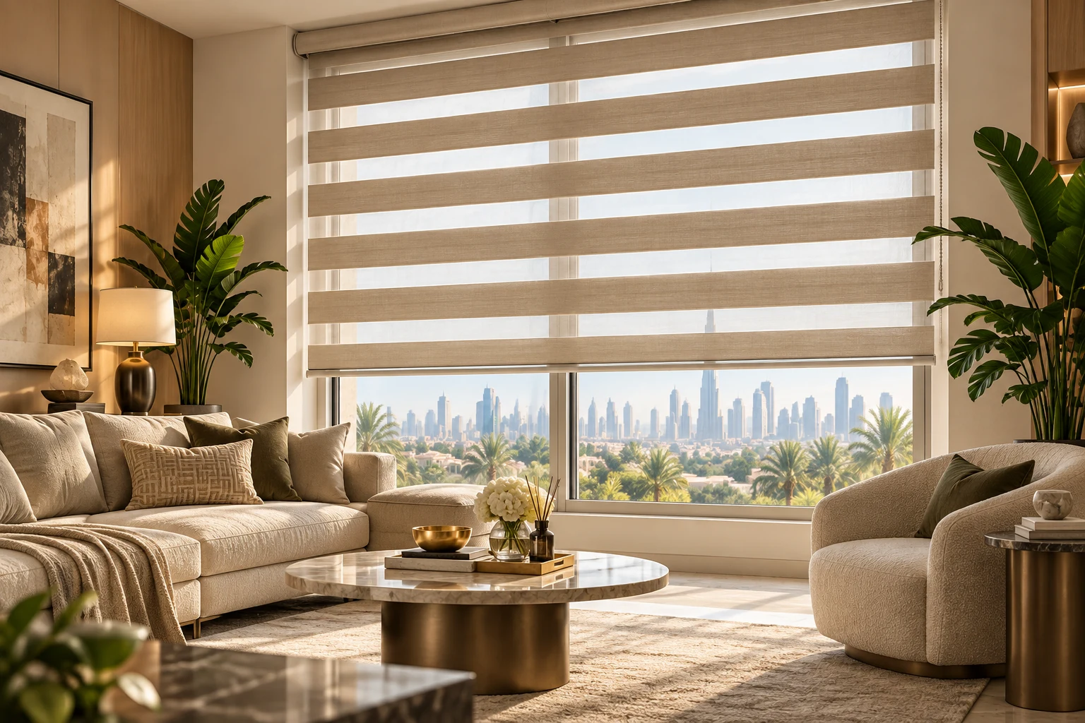 Zebra blinds with alternating sheer and solid bands
